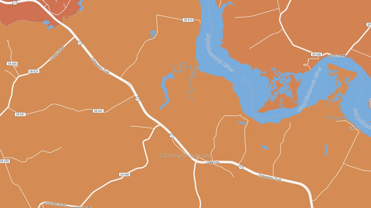 Loretto, VA Map of Theft Rates