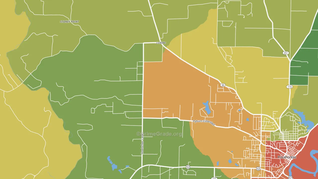 Lorine, AR Map of Theft Rates