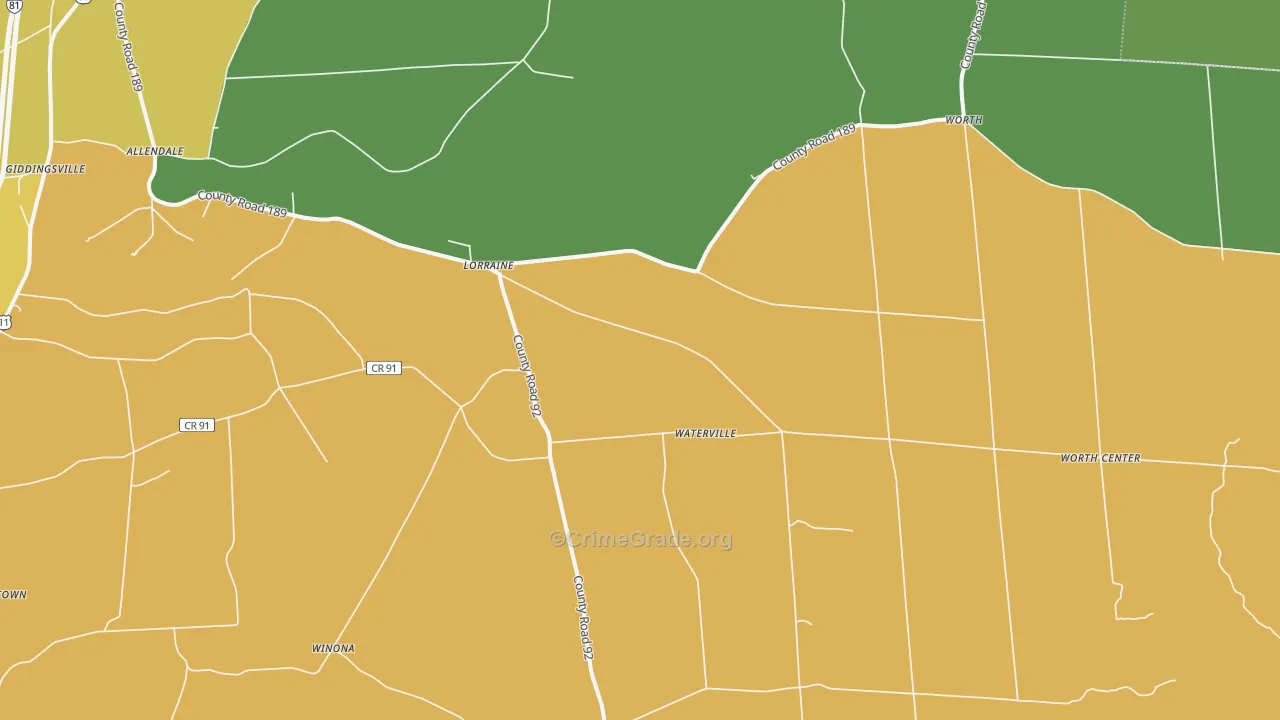 Lorraine, NY Map of Theft Rates