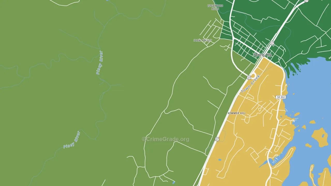 Lorraine, TN Map of Theft Rates