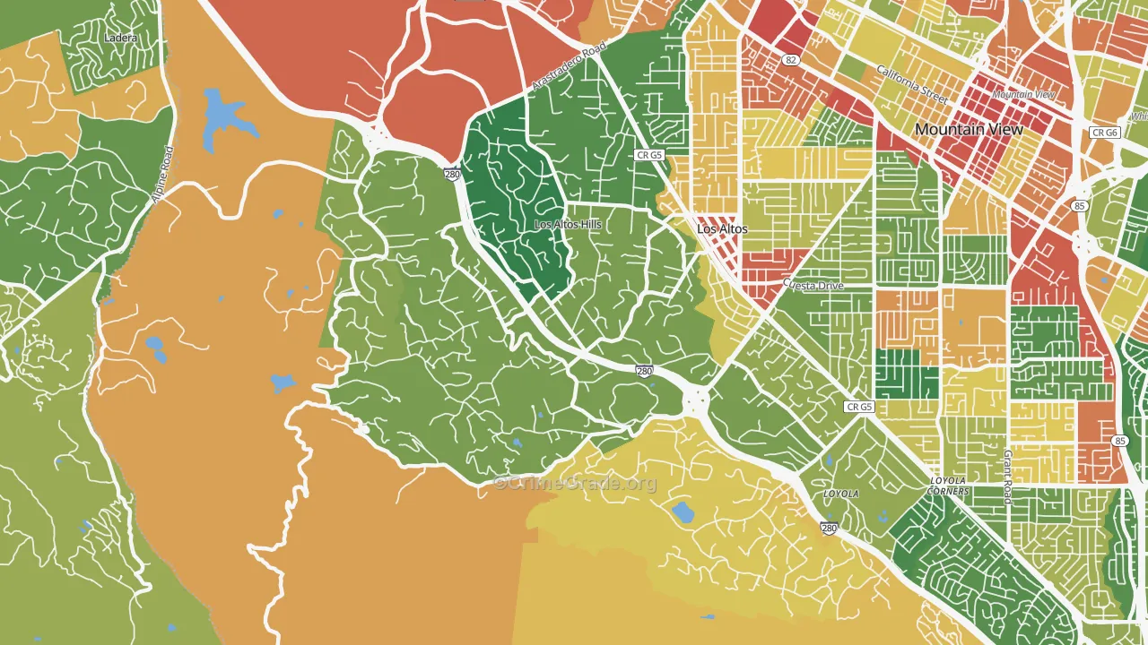 Los Altos Hills, CA Map of Theft Rates
