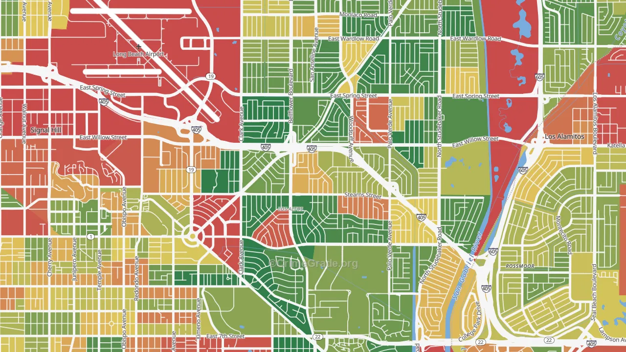 Los Altos, Long Beach, CA Map of Theft Rates