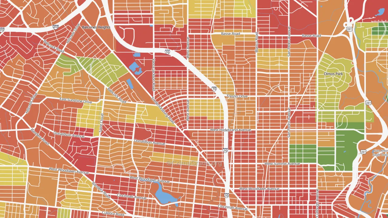 Los Angeles Heights-Keystone, San Antonio, TX Map of Theft Rates