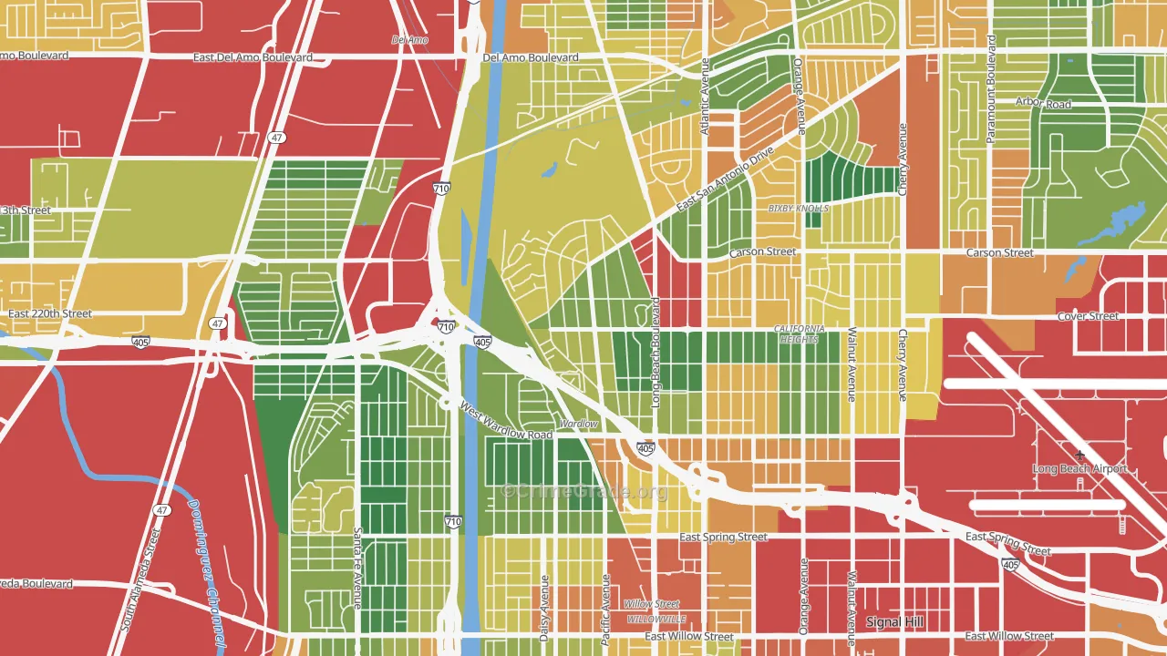 Los Cerritos, Long Beach, CA Map of Theft Rates