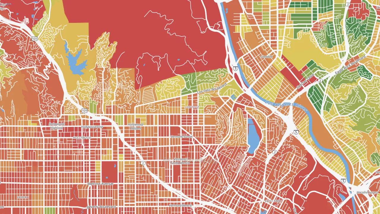 Los Feliz, Los Angeles, CA Map of Theft Rates