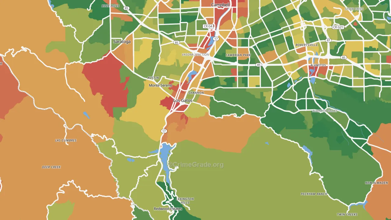 Los Gatos, CA Map of Theft Rates