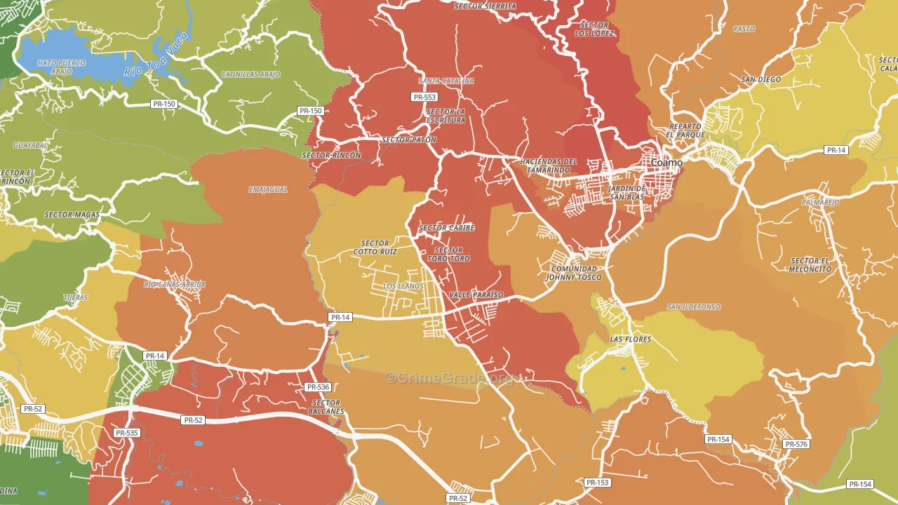 Los Llanos, PR Map of Theft Rates