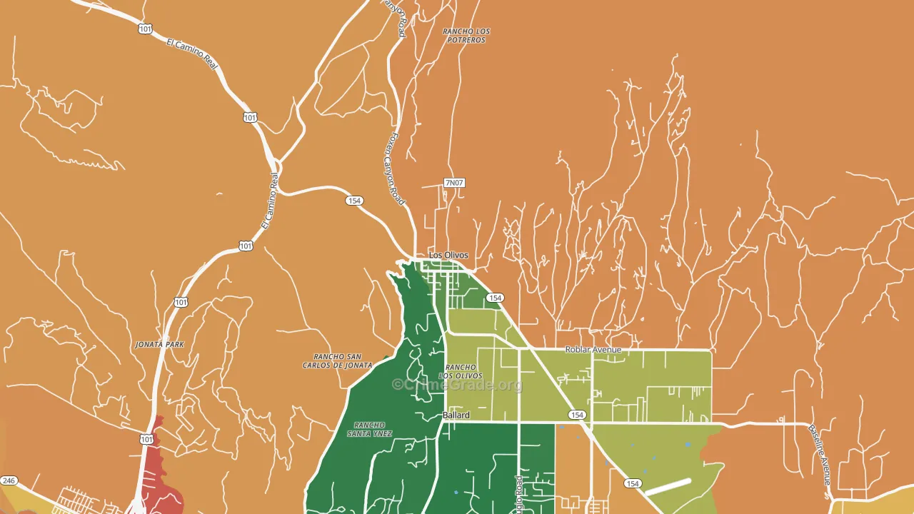 Los Olivos, CA Map of Theft Rates
