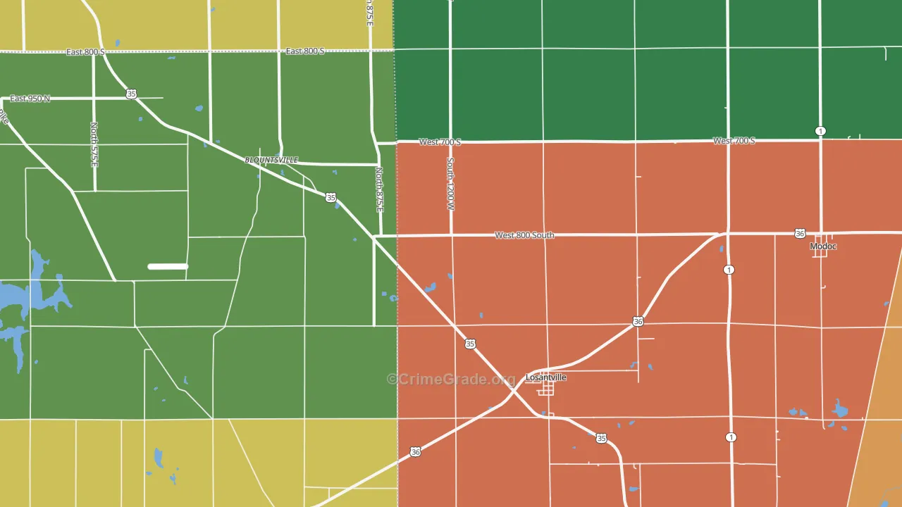 Losantville, IN Map of Theft Rates
