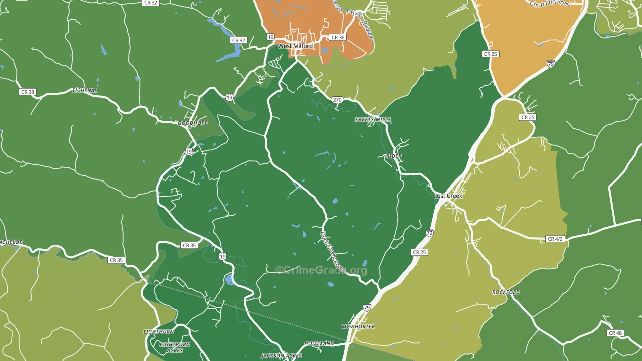 Lost Creek, WV Map of Theft Rates