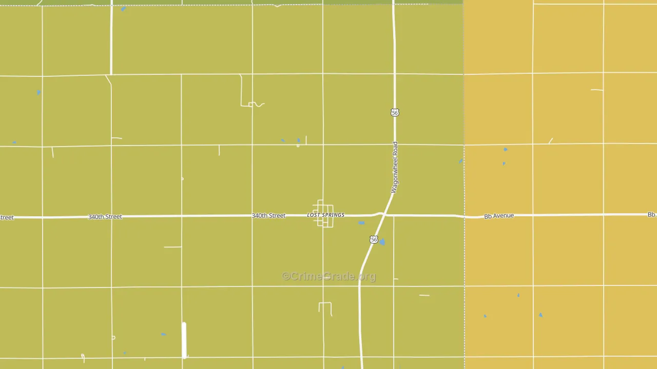 Lost Springs, KS Map of Theft Rates