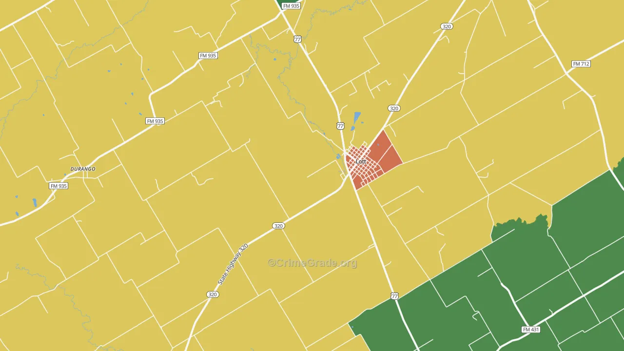 Lott, TX Map of Theft Rates