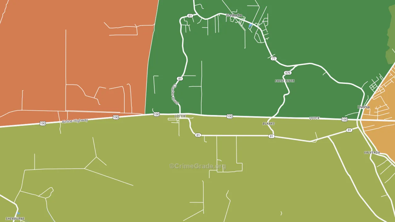 Lottie, LA Map of Theft Rates