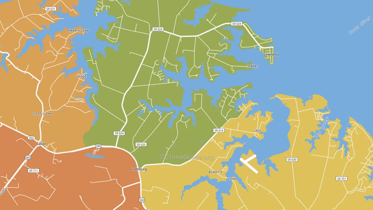 Lottsburg, VA Map of Theft Rates