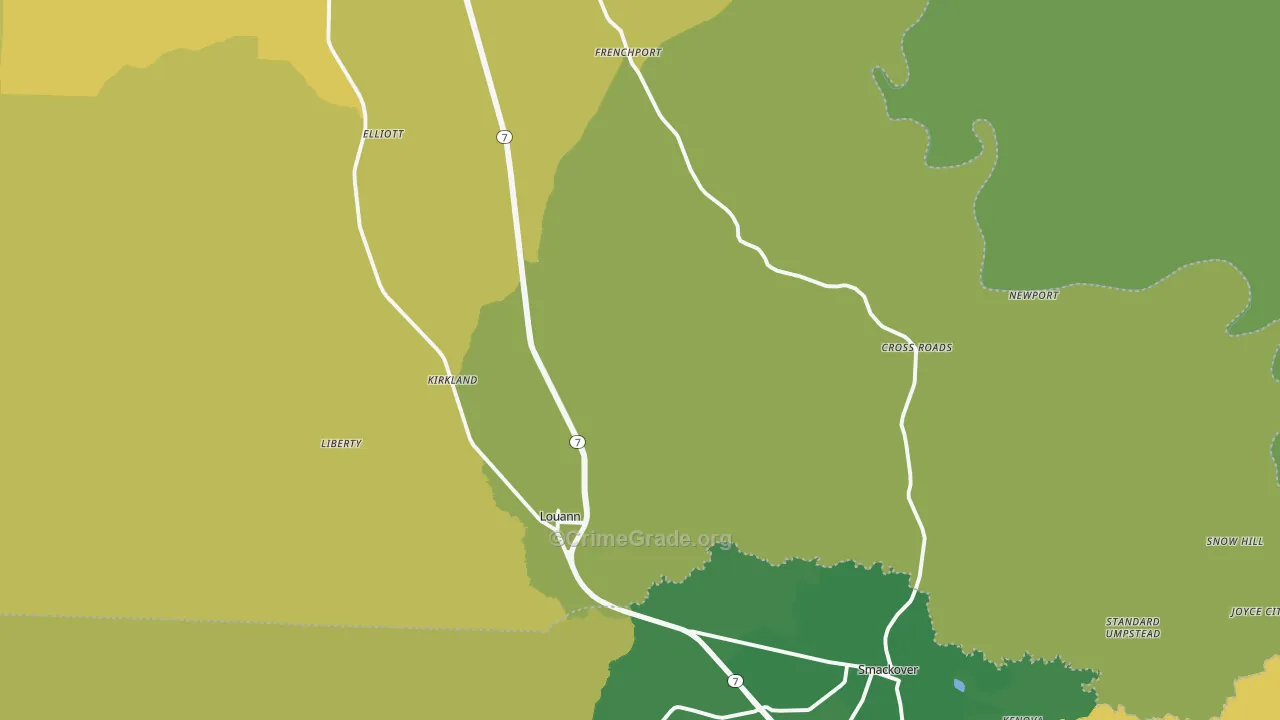 Louann, AR Map of Theft Rates