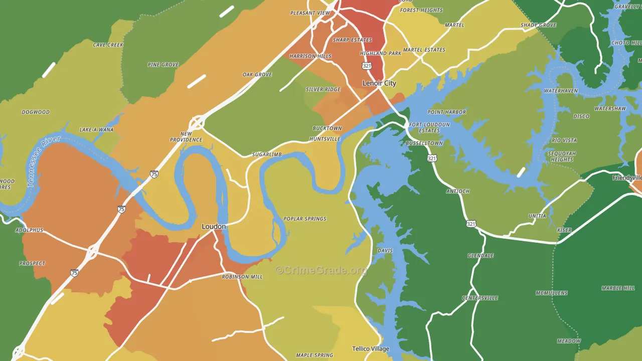 Loudon County, TN Map of Theft Rates