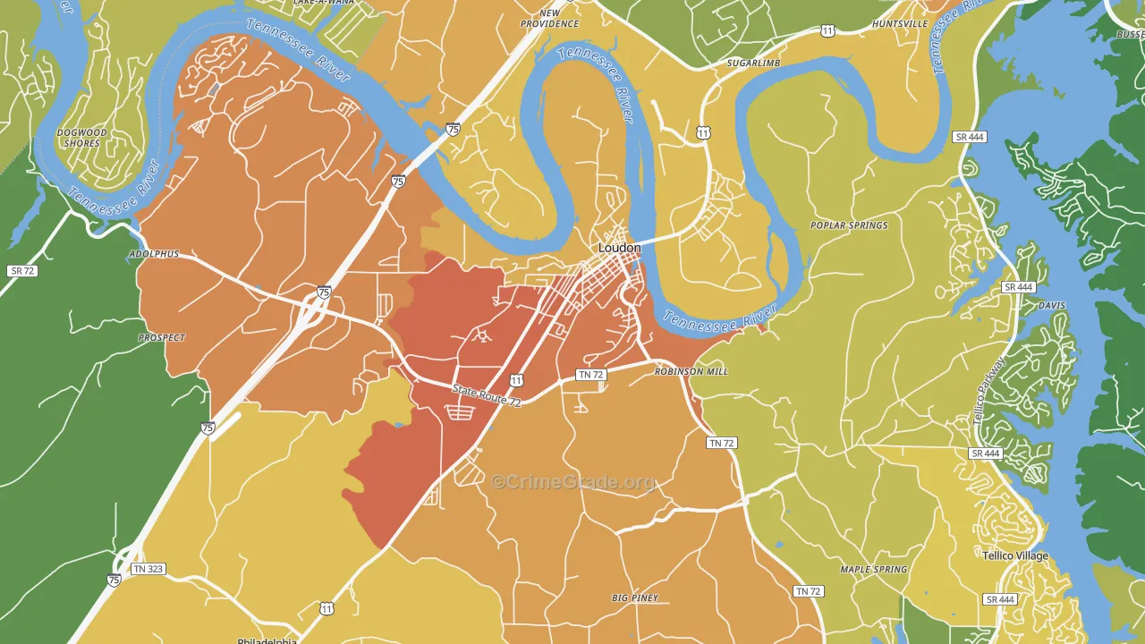 Loudon, TN Map of Theft Rates