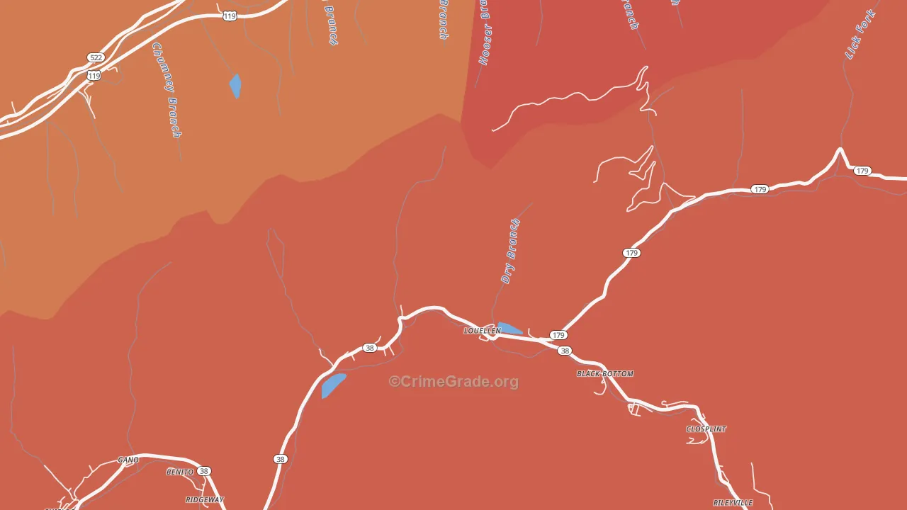 Louellen, KY Map of Theft Rates