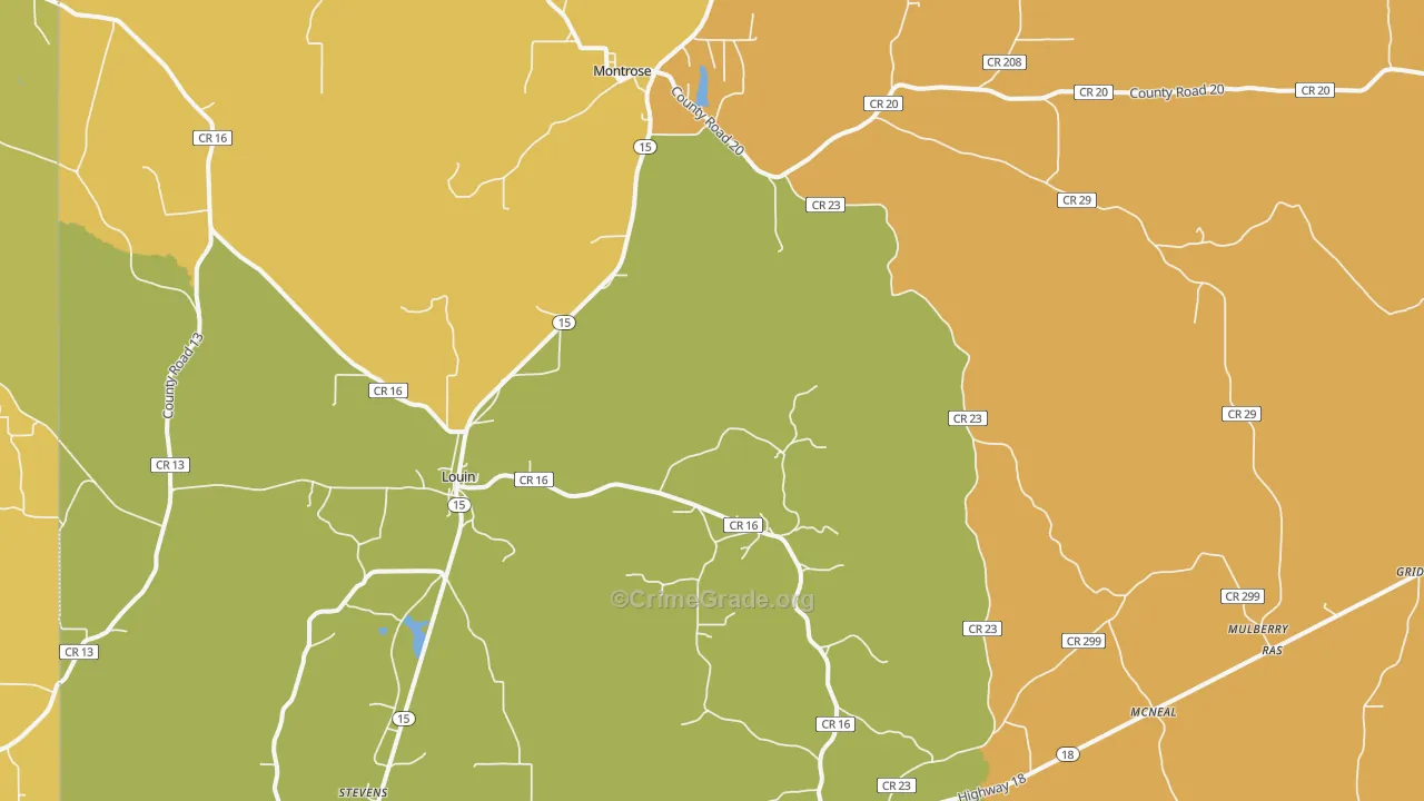 Louin, MS Map of Theft Rates