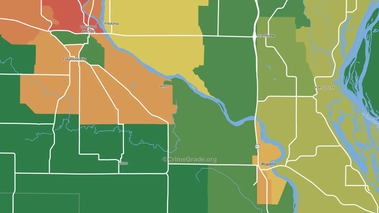 Louisa County, IA Map of Theft Rates