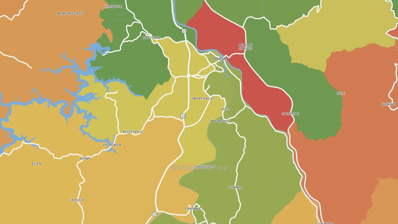 Louisa, KY Map of Theft Rates