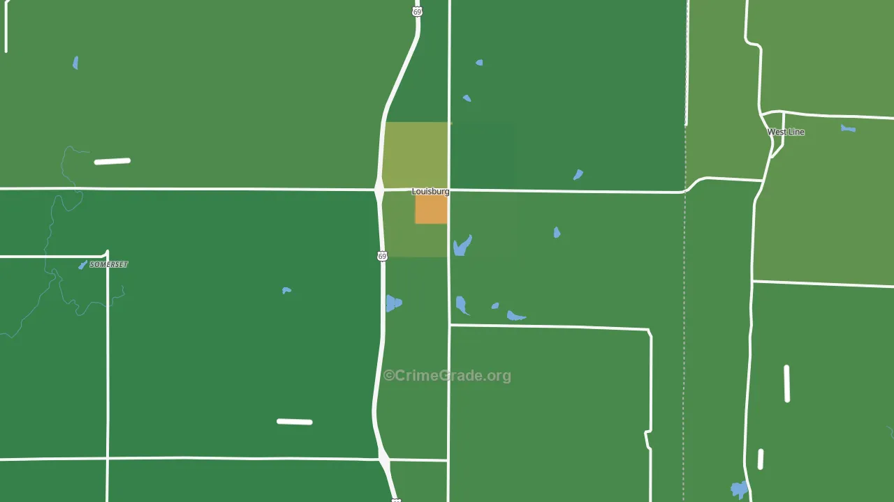 Louisburg, KS Map of Theft Rates