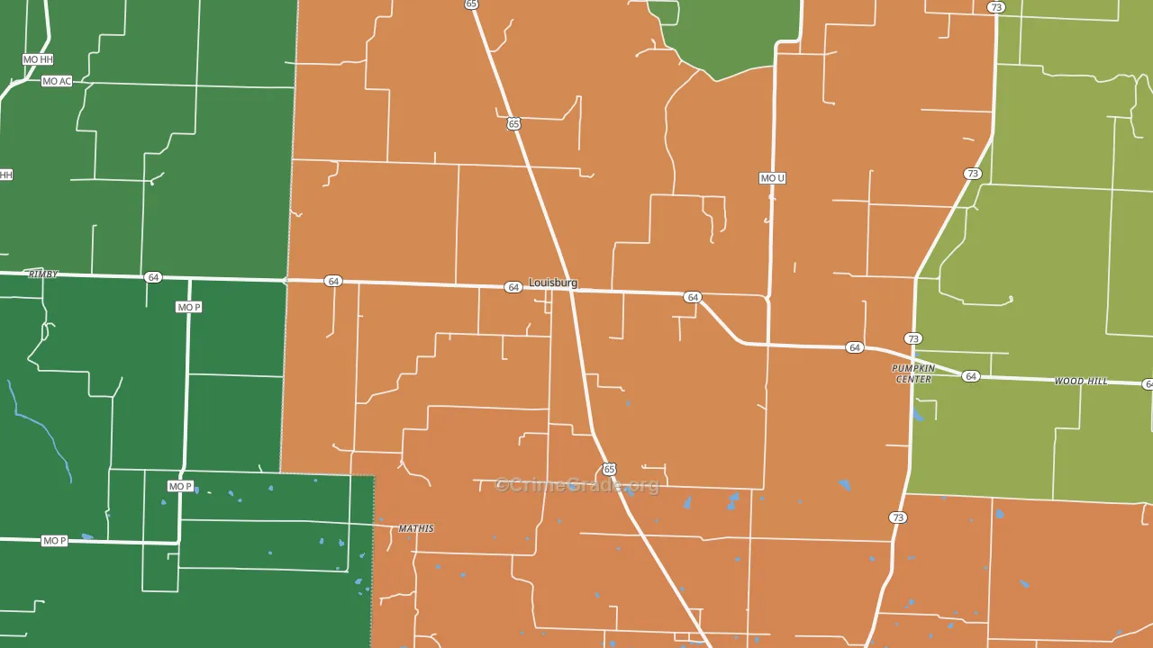 Louisburg, MO Map of Theft Rates