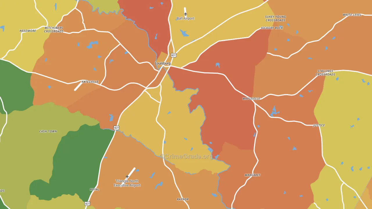 Louisburg, NC Map of Theft Rates