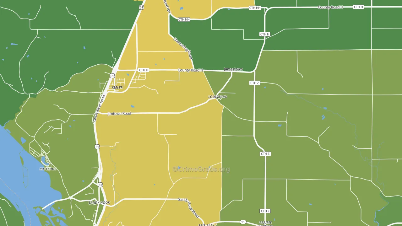Louisburg, WI Map of Theft Rates