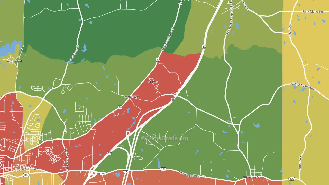 Louise, GA Map of Theft Rates