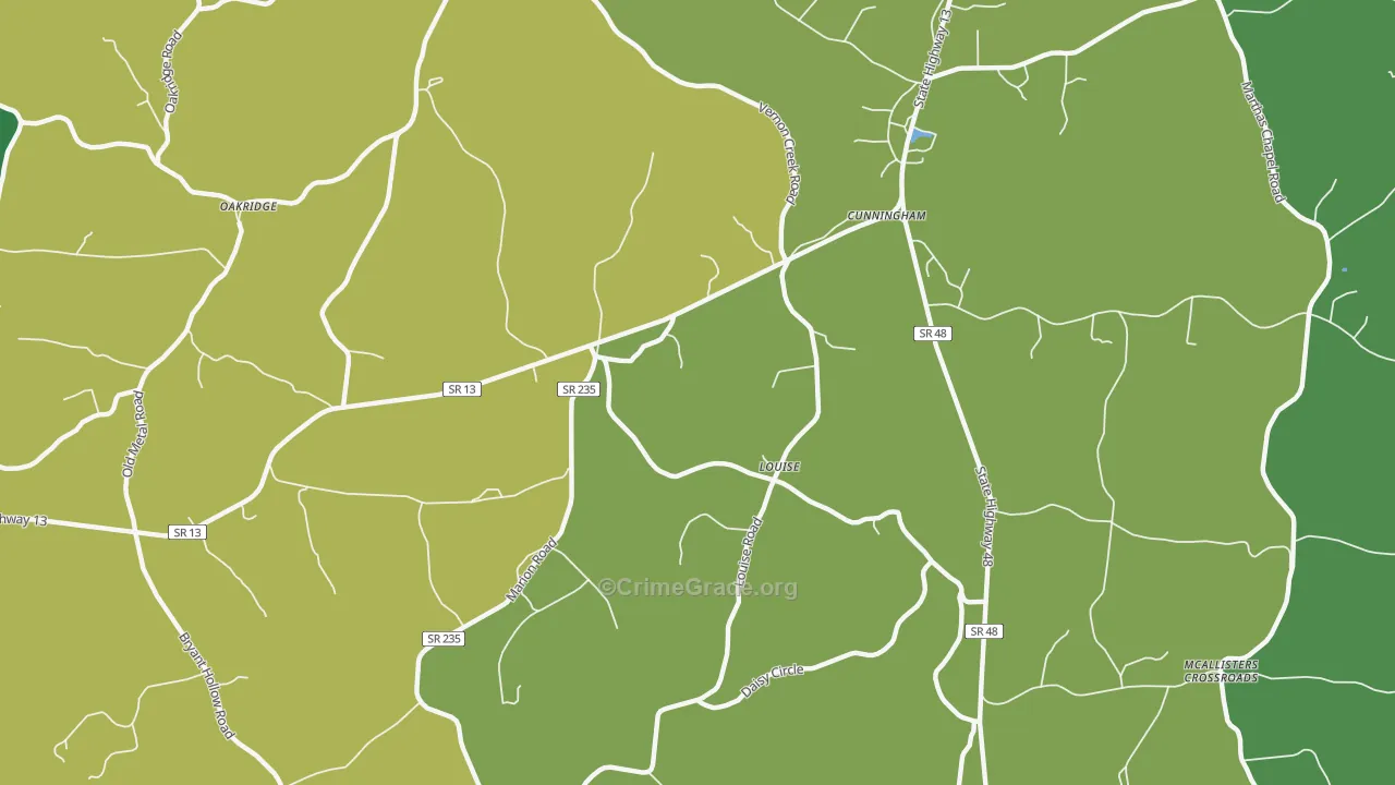 Louise, TN Map of Theft Rates
