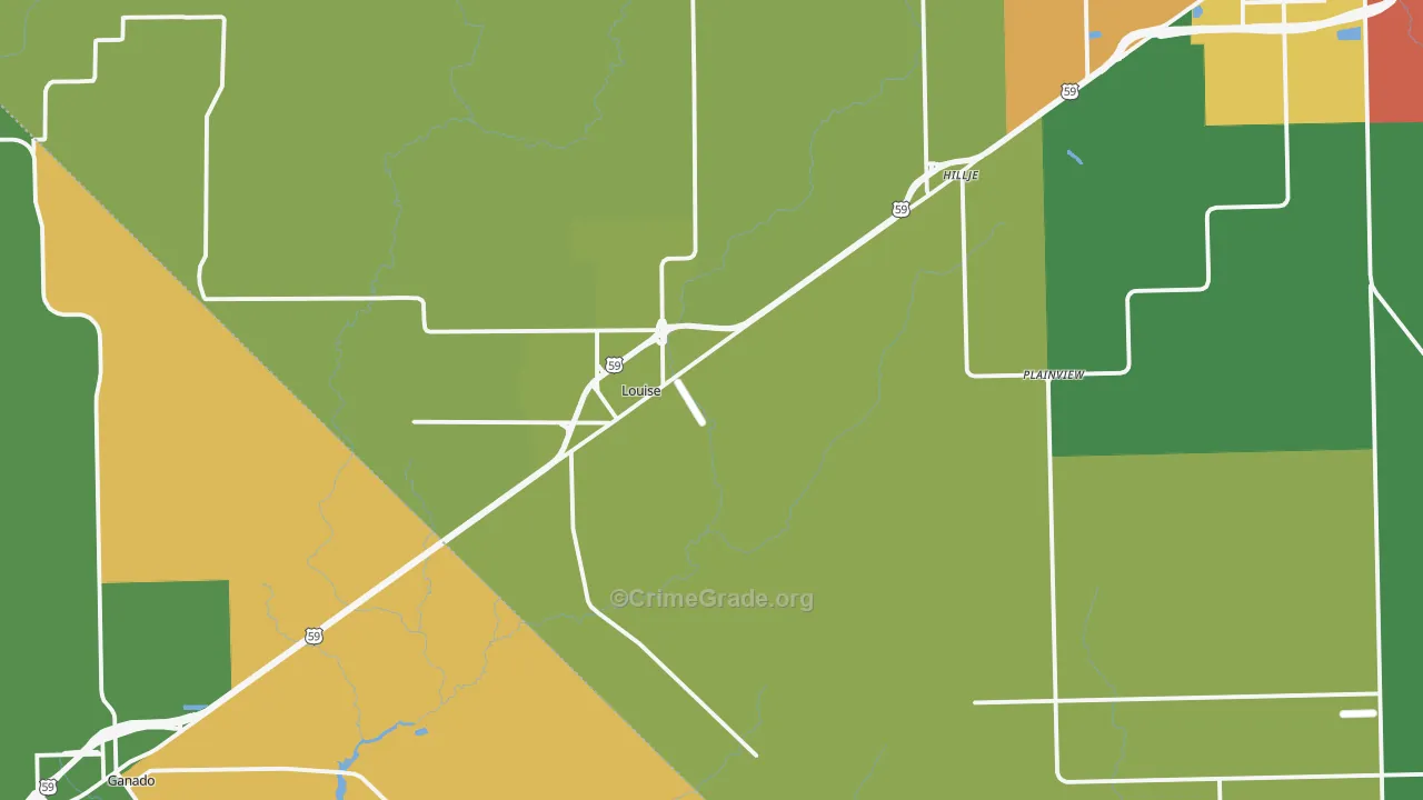 Louise, TX Map of Theft Rates
