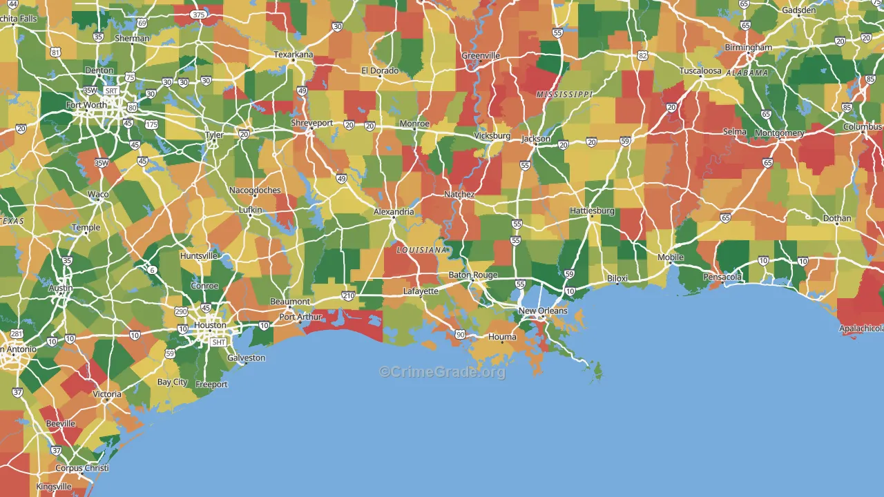 Louisiana Map of Theft Rates
