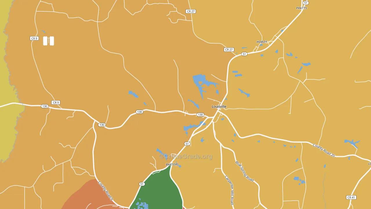 Louisville, AL Map of Theft Rates