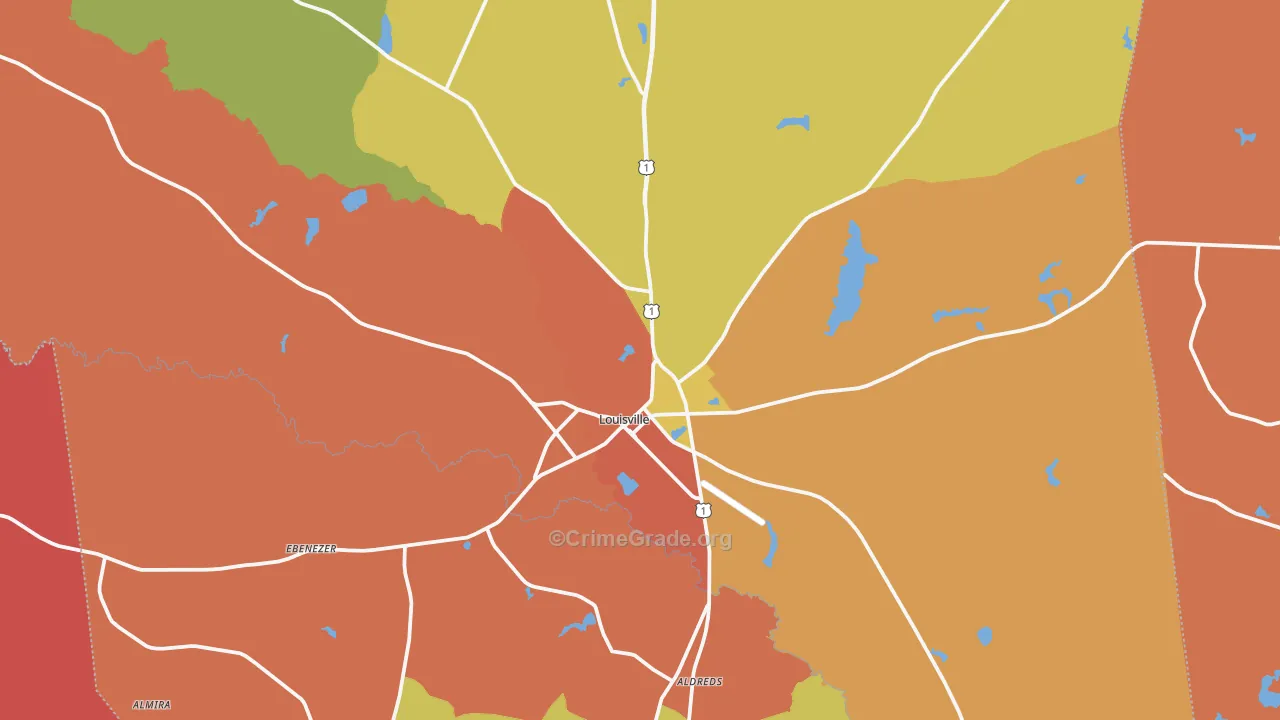 Louisville, GA Map of Theft Rates