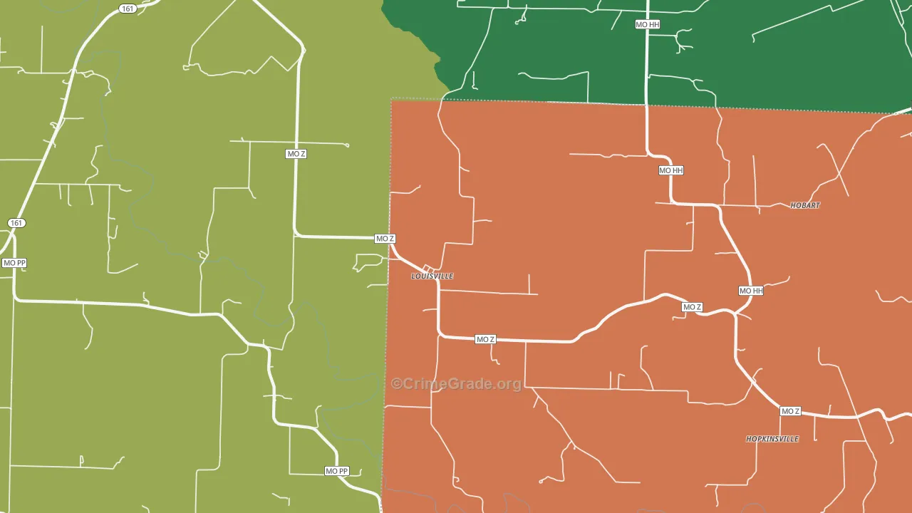 Louisville, MO Map of Theft Rates