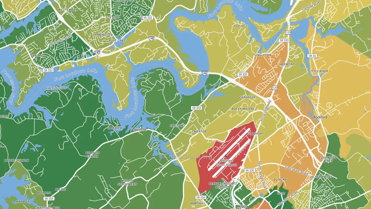 Louisville, TN Map of Theft Rates