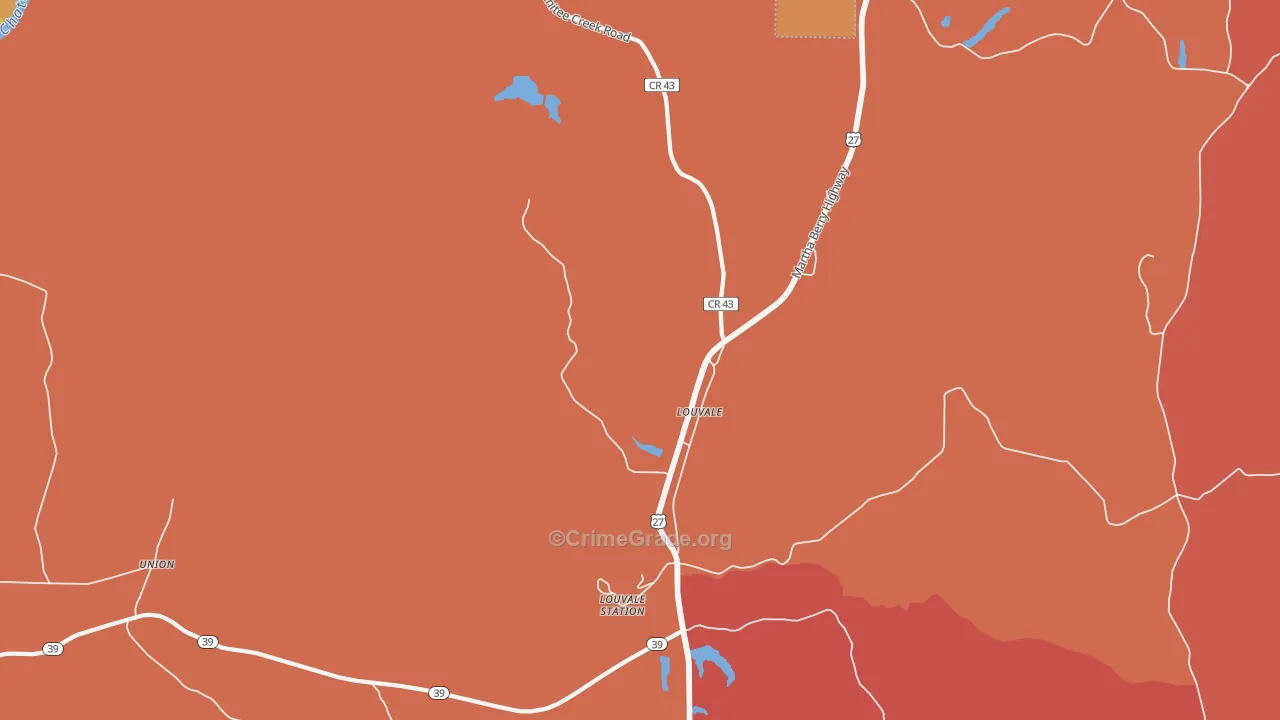 Louvale, GA Map of Theft Rates