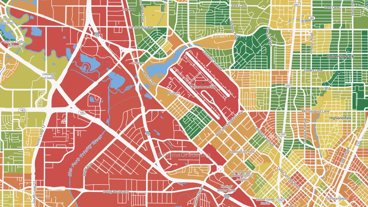 Love Field Area, Dallas, TX Map of Theft Rates