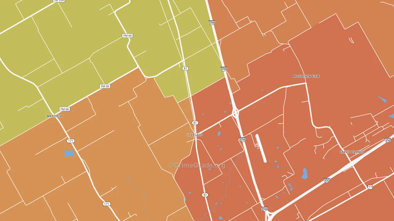 Lovelace, TX Map of Theft Rates