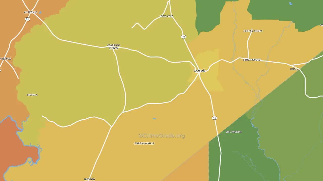 Lovelady, TX Map of Theft Rates