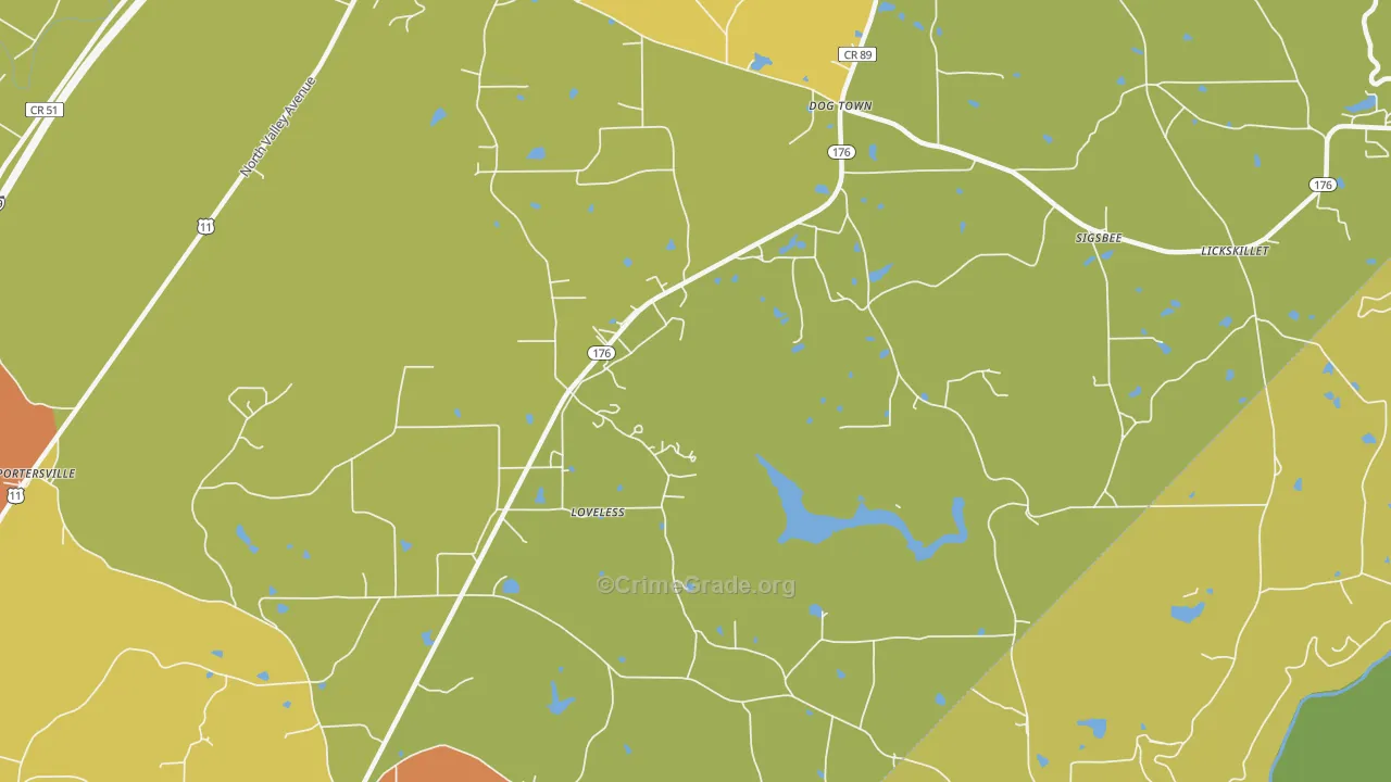 Loveless, AL Map of Theft Rates