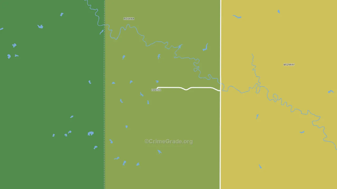 Lovell, OK Map of Theft Rates