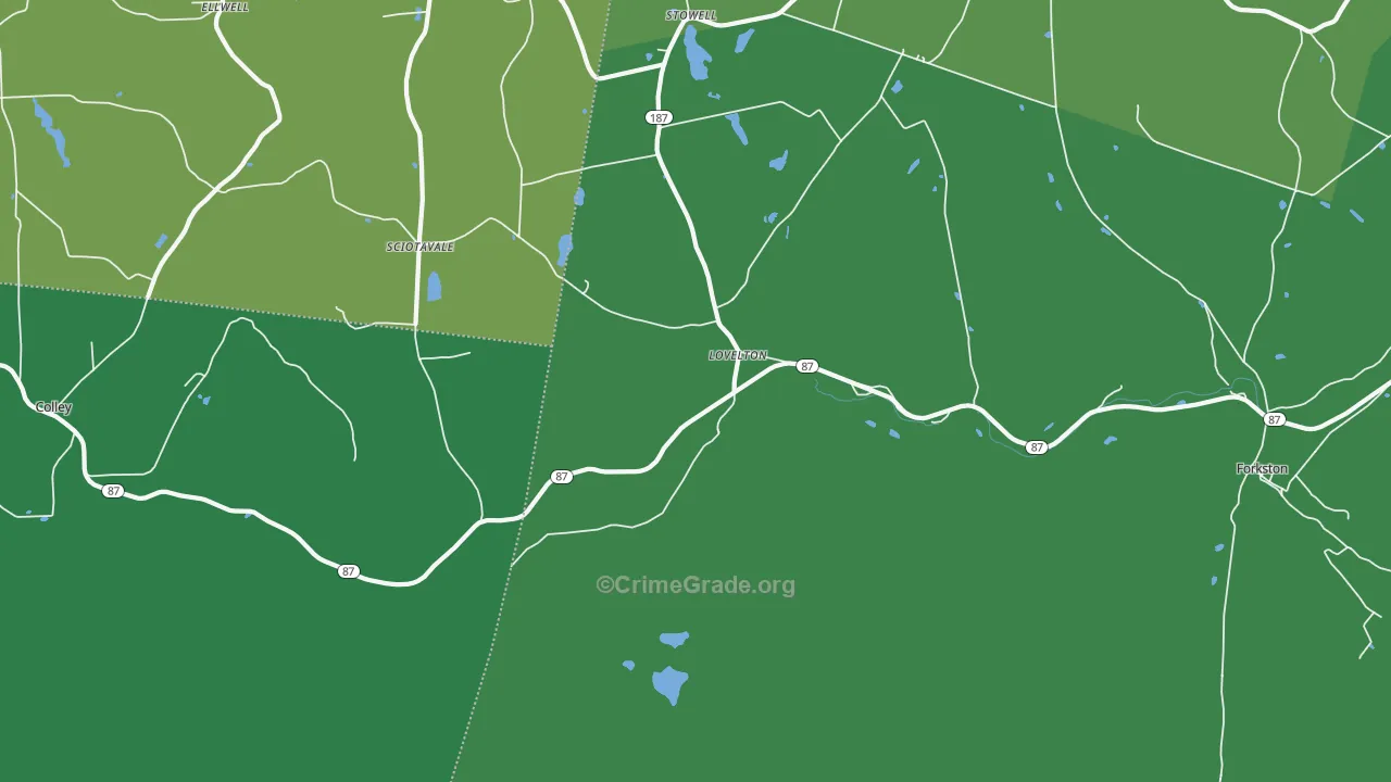 Lovelton, PA Map of Theft Rates