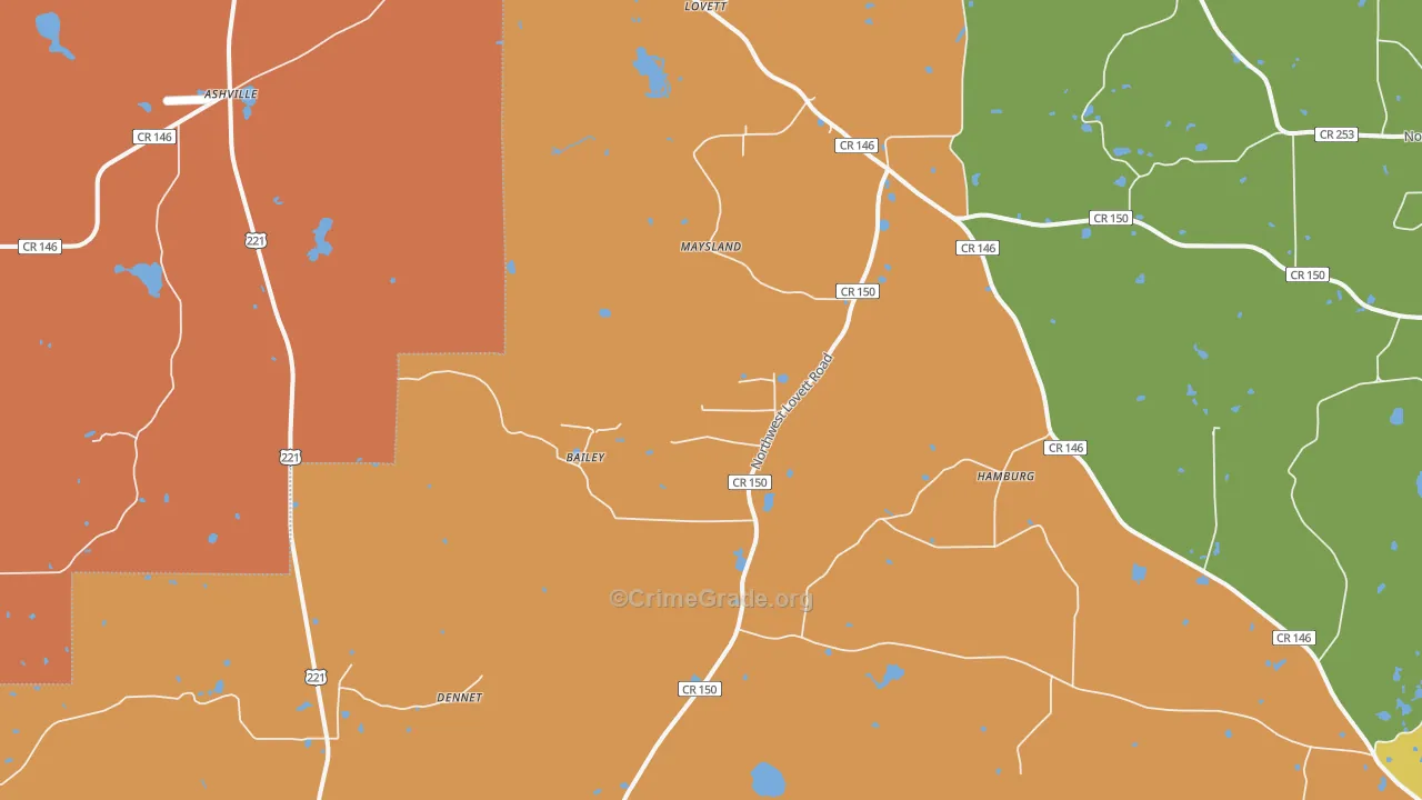 Lovett, FL Map of Theft Rates