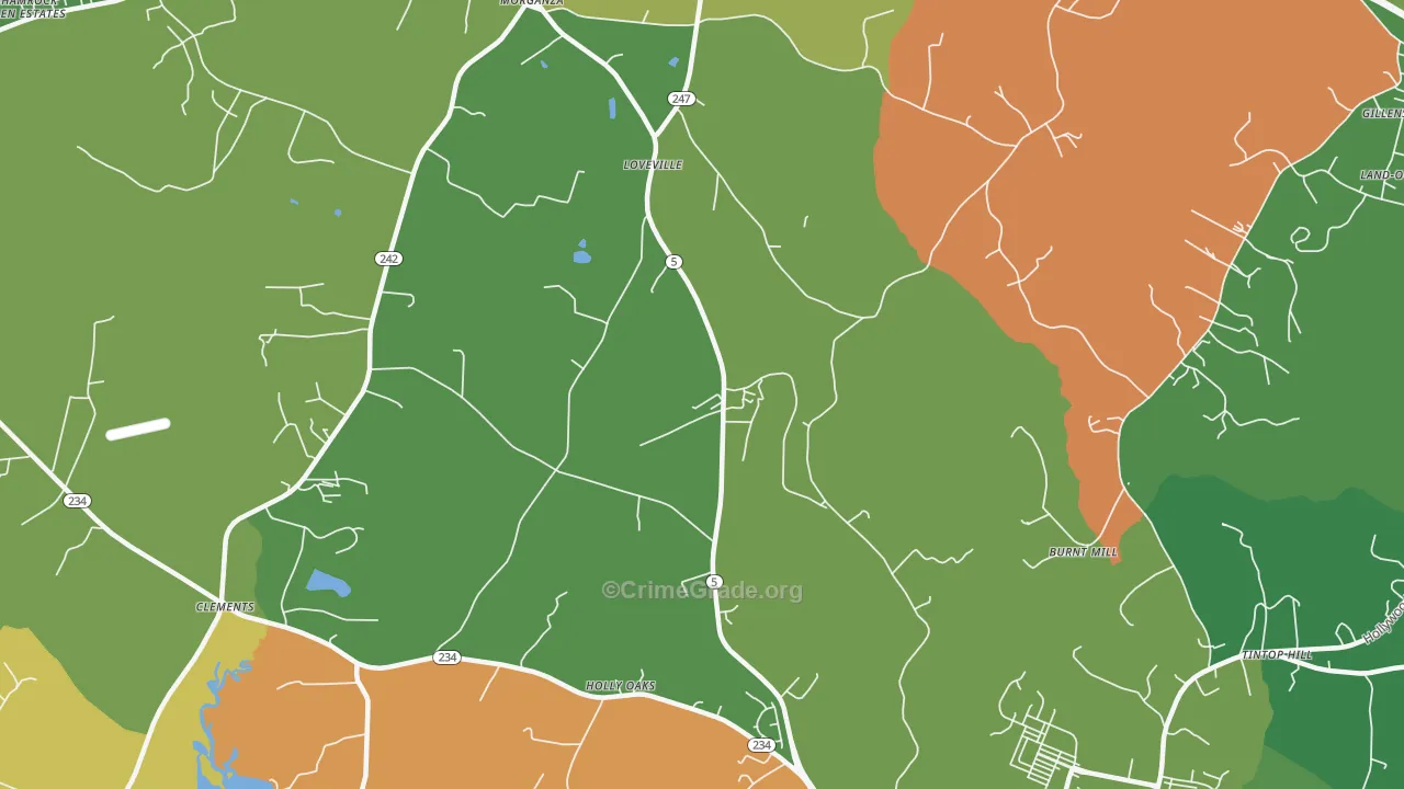 Loveville, MD Map of Theft Rates