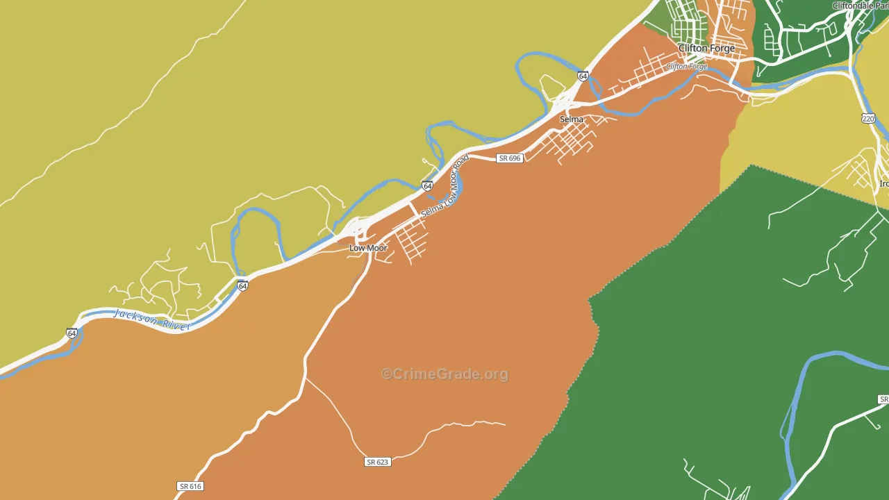 Low Moor, VA Map of Theft Rates