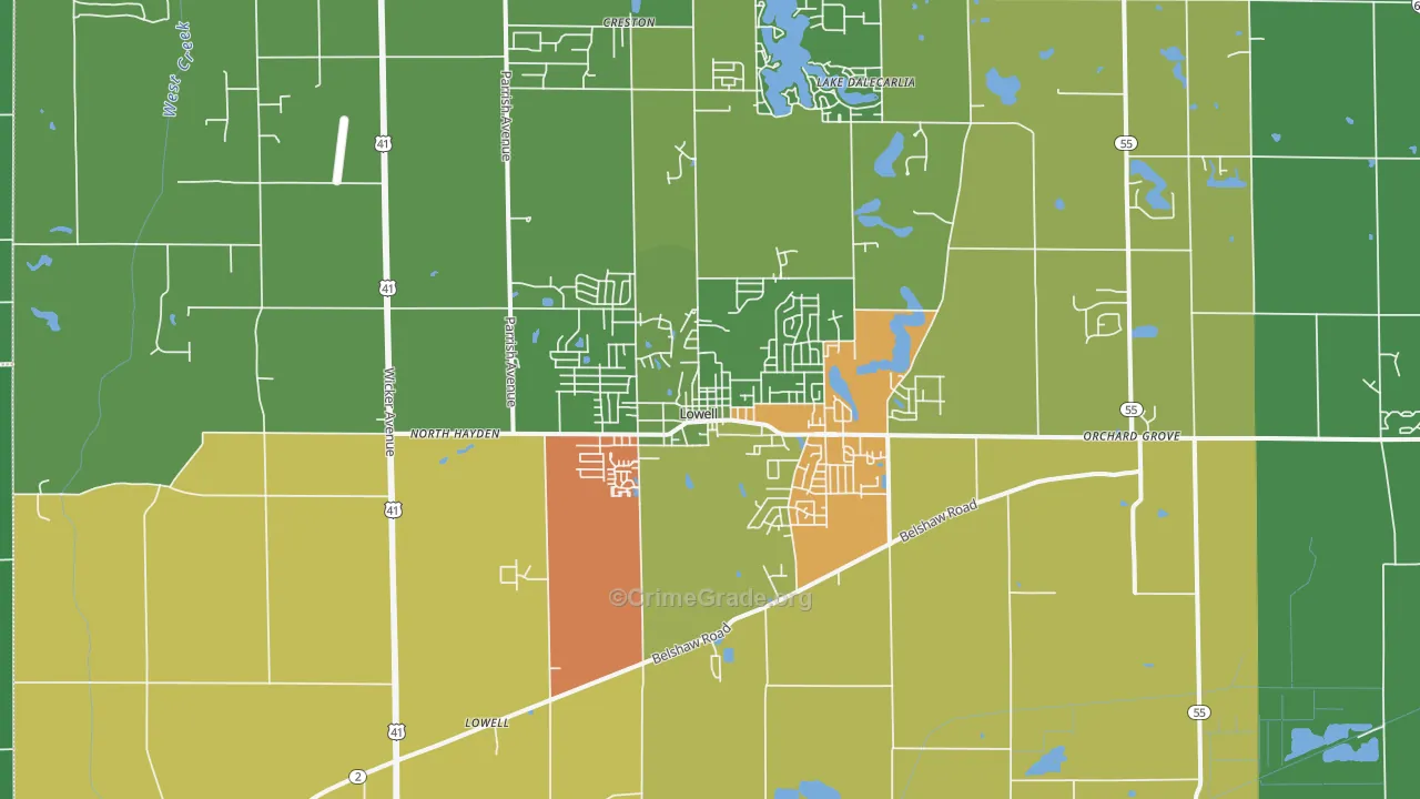Lowell, IN Map of Theft Rates