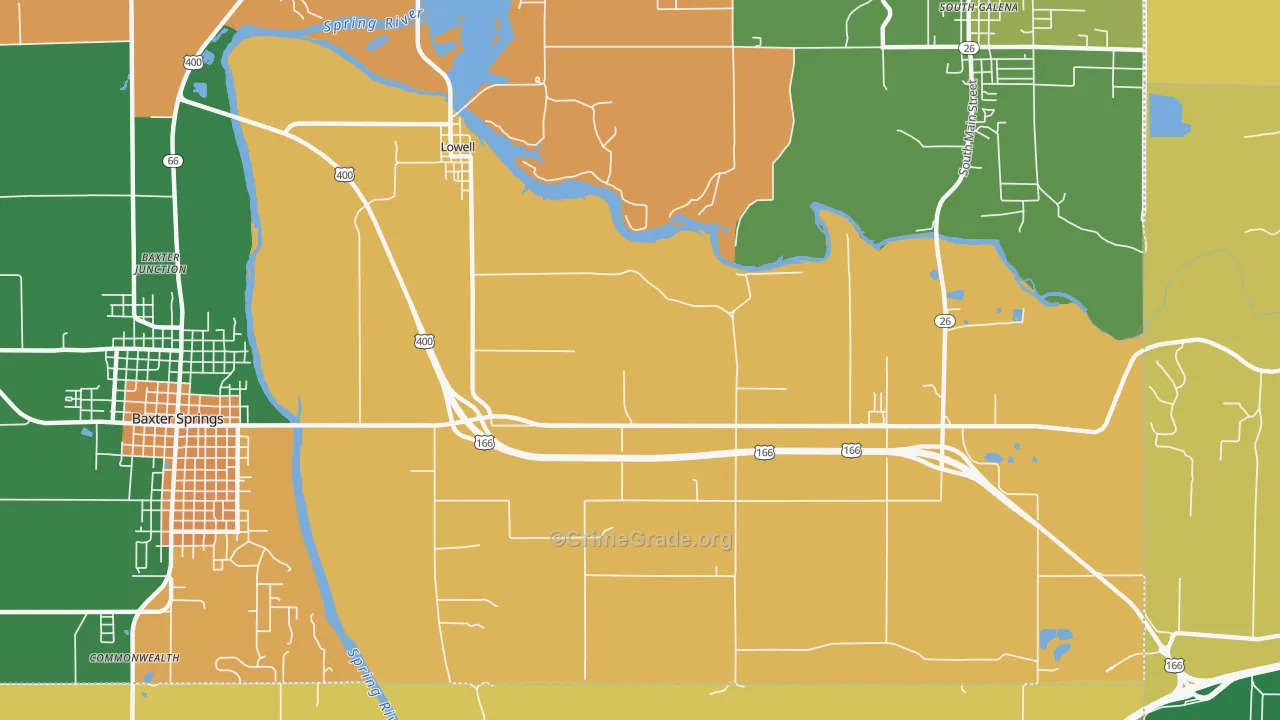 Lowell, KS Map of Theft Rates