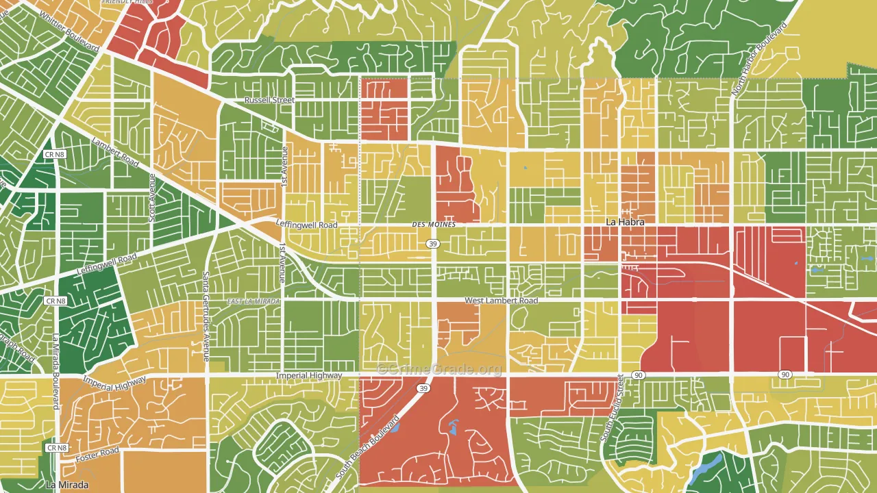 Lowell, La Habra, CA Map of Theft Rates